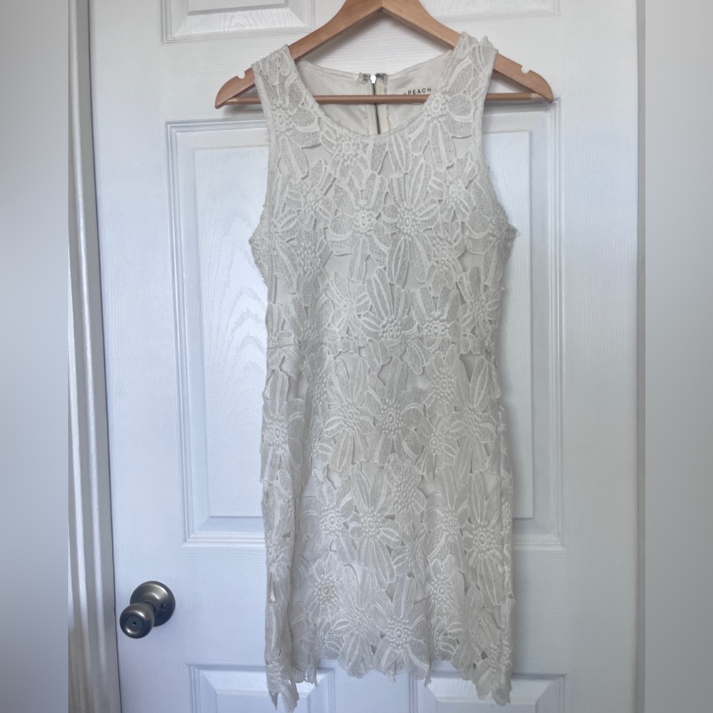A.Peach Ivory Floral Lace Mini Dress